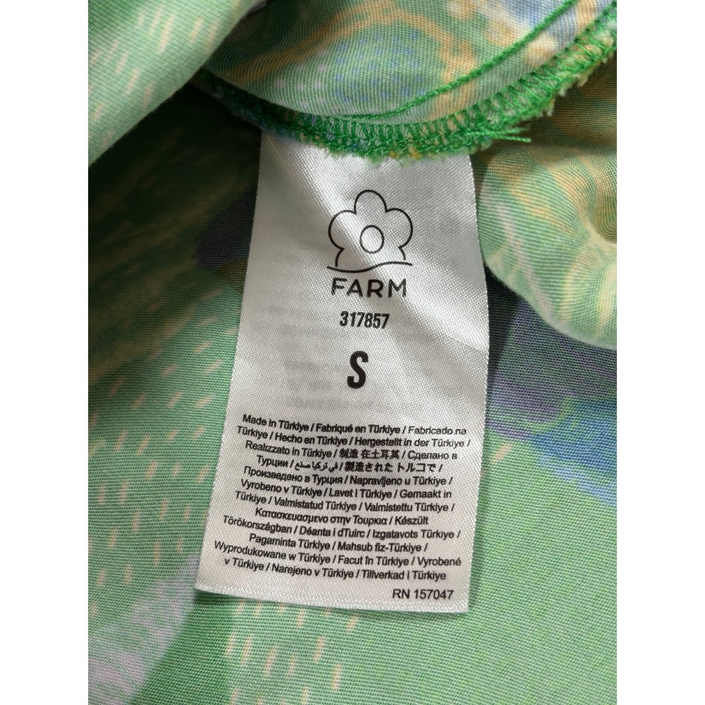 Farm Rio Macaw Scarf Chemise Tropical Parrot Green Midi Shirt Dress Belted S - Picture 13 of 14